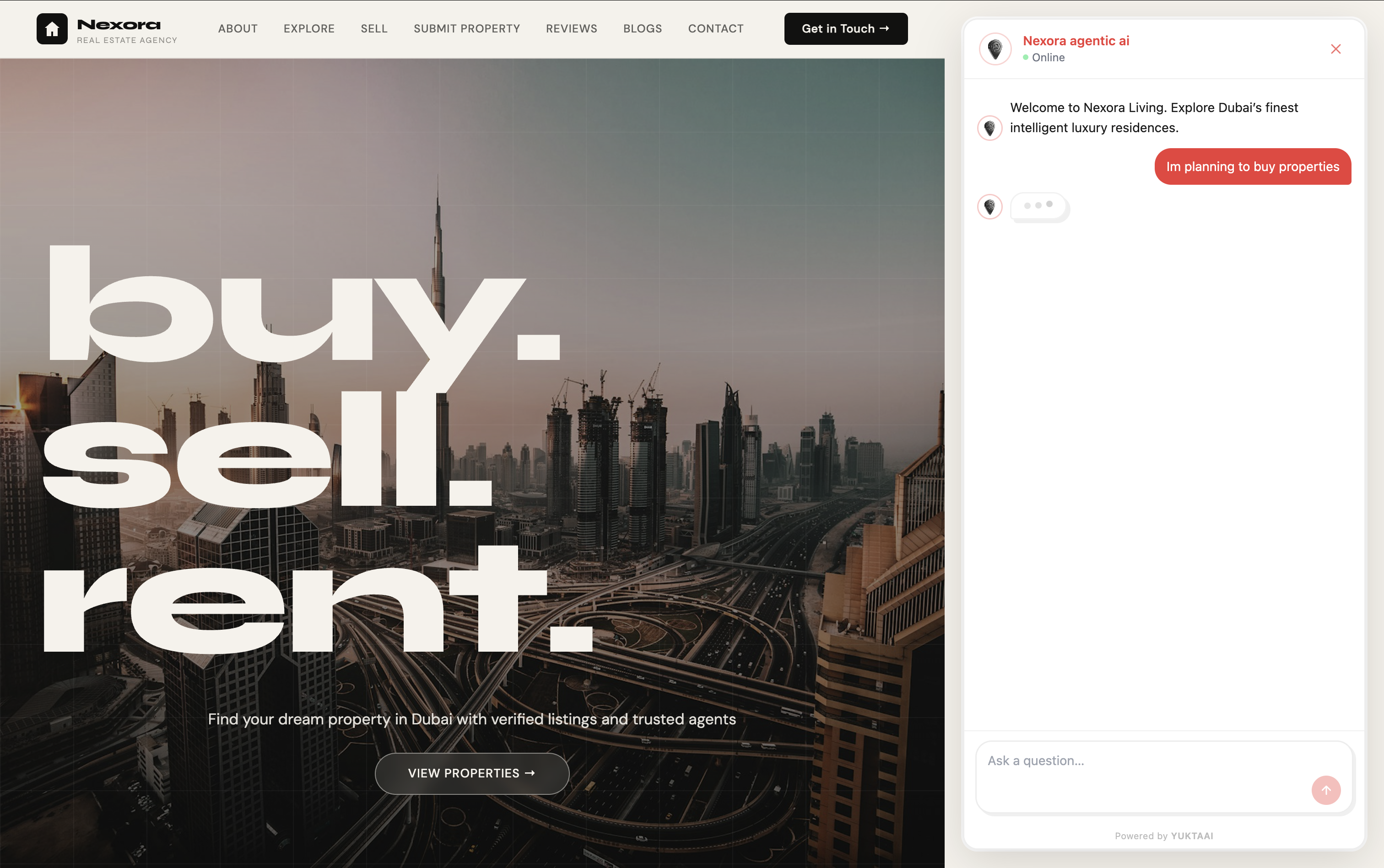 YUKTAAI widget detecting buyer intent on Nexora homepage